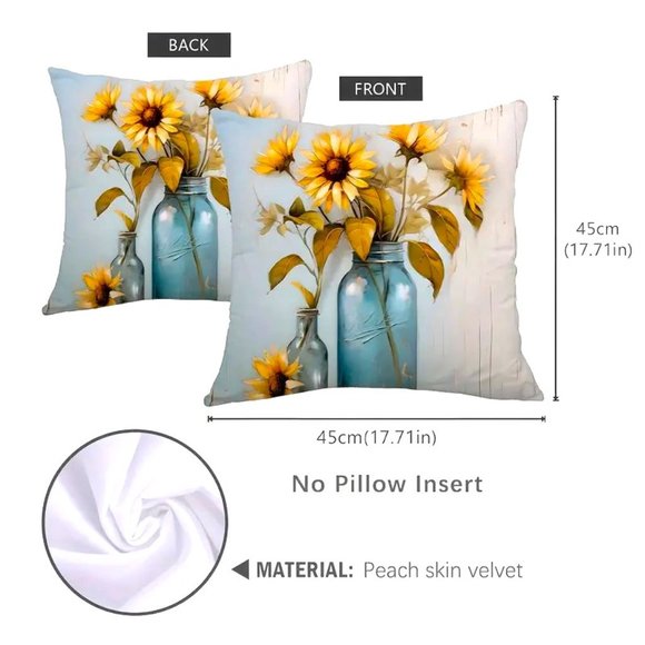 Pillow Cover Sunflowers Accent Zip Soft Deco Throw Shabby Flower Trendy Stylish - Picture 2 of 2